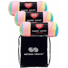 Red Heart Super Saver Retro Stripe E300-4971 (3-Skeins - Same Dye Lot) Worsted Medium #4 Acrylic Yarn for Crocheting and Knitting - Bundle with 1 Artsiga Crafts Project Bag