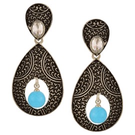 Efulgenz Boho Vintage Antique Ethnic Gypsy Tribal Indian Oxidized Silver Tear Drop Dangle Earrings Jewellery, Crystal, No Gemstone