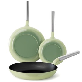 KOKHUB Non Toxic Frying Pan Set 3 Piece, 8" 9.5" 11" Non Stick Titanium Enamel Cast Iron Skillets, PFOA/PFAS Free Cooking Pans, Dishwasher & Oven Safe, All Cooktops Compatible, Sage Green