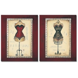 2 Women's Corset Vintage Dress Form Fashion Art Prints 11 x 14