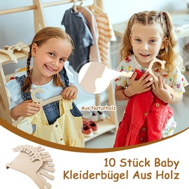 MOKIDO Pack of 10 Wooden Baby Hangers, DIY Wooden Hangers for Children, Children's Hangers for Toddlers' Wardrobe, Non-Slip Wooden Children's Hangers for Dresses, Dresses, Coats