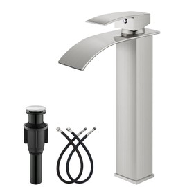 gotonovo Waterfall Tall Bathroom Faucet Single Handle Bathroom Faucets for Sink 1 Hole Stainless Steel Vessel Sink Faucet Modern Mixer Tap Wash Basin Faucet with Pop Up Drain, Brushed Nickel
