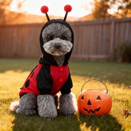 FLAdorepet Disfraz de mariquita de Halloween para perros pequeños y medianos (M, rojo)