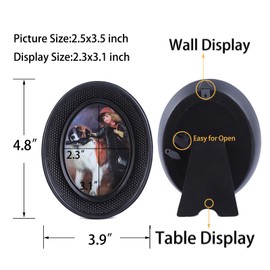 Kangce Small Vintage Picture Frame 2.5x3.5 Mini Oval Black Antique Picture Frames Ornate Home Decor Wallet Size Photo Gallery Art With Beaded Border for Tabletop and Wall Hanging