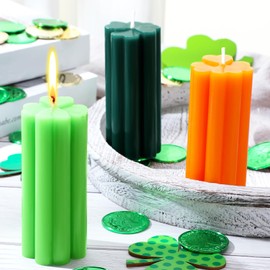 BBTO 3 Pieces St. Patrick's Day Shamrock Candles Four Leaf Clover Candles Large Lucky Candles Holiday Gifts for St. Patrick's Day Festival Party Table Home Decor (Light Green, Dark Green, Orange)