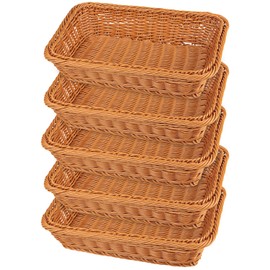 5 PCS 12 Inch Wicker Bread Basket, Woven Serving Basket, Tabletop Food Serving Basket for Restaurant, Bakery, Family Party, Hotel Serving, Fruits, Vegetables and Snacks, Brown, by GNIEMCKIN