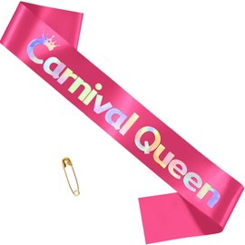 Carnival Queen Sash - Rose Pink Fabric with Glitter Lettering, Adjustable Shoulder Strap for Costume Parties, Pageants, Cosplay, Birthday & Carnival Events