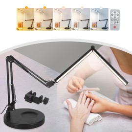 Toolour Desk Lamps for Nail Tech,24W Large Dual Architect Lamp with Remote Control,5 Colors Stepless Dimming Sleep Mode & Memory Function Workbench LED Halfmoon Light for Beauty Salon Home Office