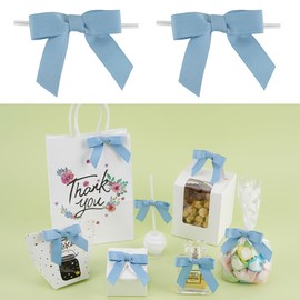 LiBongTa 50 PCs Dusty Blue Bow 2.5" Grosgrain Ribbon Bow for Decorations, Small Bows for Crafts, Mini Bow Twist Tie Bows for Gift Wrapping, Premade Bows for Baby Shower, Wedding, Party, Treat Bags