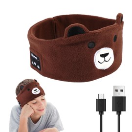 UOEPOWA Kids Headband Headphones Wireless, Over The Ear Headband Headphones, with Super Soft Headband & Thin Speakers (Bear)