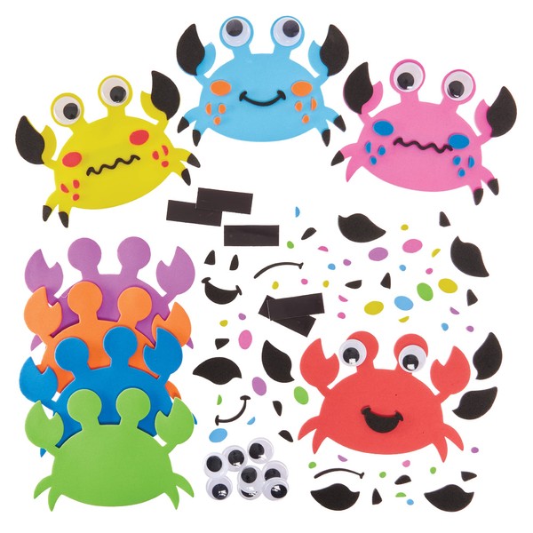 Baker Ross FX744 Crab Mix and Match Magnet Kits - Pack of 8, Under the Sea Foam Craft Kit for Kids