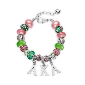 Stocking Stuffers Holiday Outfits for Women 2024 AKA Bracelet AkA Sorority Gifts for Women Sorority Bracelet Pink and Green Bracelet Charm Crystal Bracelet Jewelry Gifts