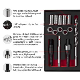 SENNMONN M11X2.0 Metric Thread Repair Kit with Insert HSS Drill, Tap, Installation Driver, Counterbore, Two Sizes Stainless Steel Insert 5PCS 16.2MM and 5PCS 28.2MM