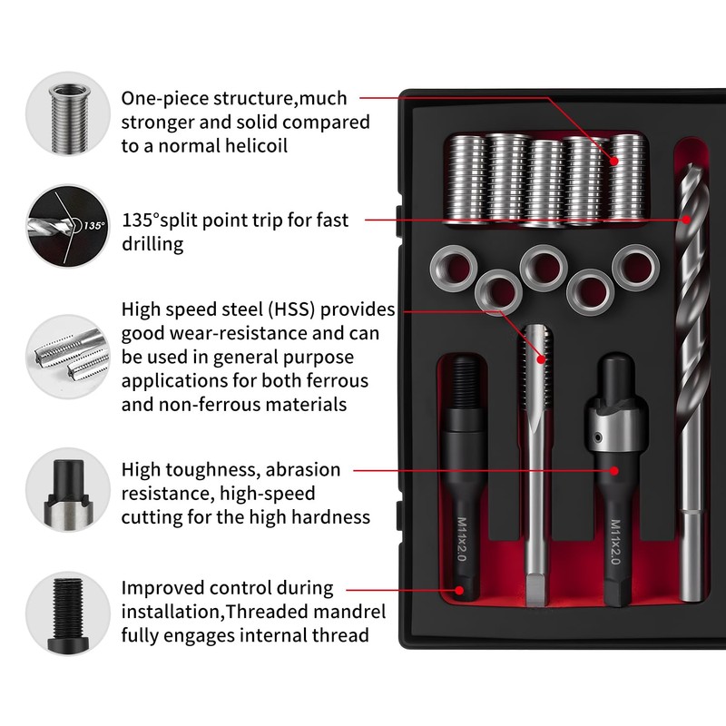 SENNMONN M11X2.0 Metric Thread Repair Kit with Insert HSS Drill,