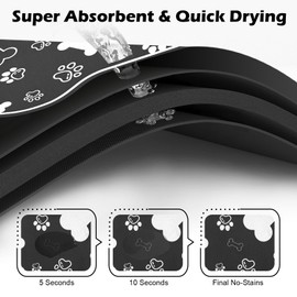Dog Cat Food Mat,Rapid Absorbent Pet Feeding Mat, Bone Shaped Dog Placemat Water Bowl Mat with Rubber Backing,No Stains Dog Cat Food Mats Indoor, Pet Accessories Supplies 12"x18" Black