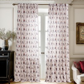 StangH Printed Flax Linen Curtains, Elegant Floral Pattern Farmhouse Bohemian Retro Style for Living Room/Bedroom/Hotel/Office, 52x96Inch, Burgundy Red, 2 Panels