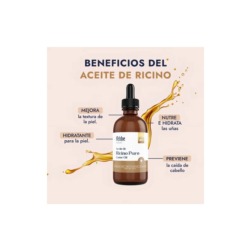 Aceite Orgánico Ricino + Almendras Puro Hebbe Cosmetics Crecimiento Cabello