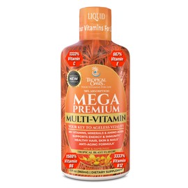 Mega Premium Liquid Multivitamin | Natural Immune Support Vitamin w/ 1333% Vitamin C, 200% D3, Zinc + 20 Vitamins, 70 Minerals, & 21 Amino Acids | Sugar Free | Orange Flavor | 98% Absorption | 32 Serv