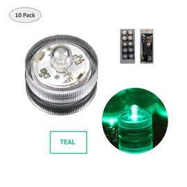 WGVI WGV Submersible Led Tea Light, Waterproof Pool Underwater Floral Long Lasting Re-usable Flameless Candle for Wedding Party Event Office Home Decor, Teal, Set of 10