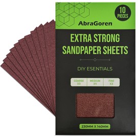 Pack of 10 Sand Paper Sheets - Mixed Grits, 3x Fine, 4x Medium, 3x Coarse - Assorted Sandpaper for Wood and Walls (Extra Strong)