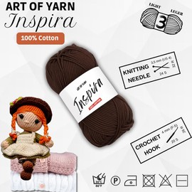 Art of Yarn İnspira 100% Cotton Yarn -3 DK Light, Soft & Smooth Yarn for Crocheting, Knitting & Crafts –250g (8.8 Oz), 425m (464.8 Yds) – Perfect for Baby Blankets, Scarves & More – 5 Skeins 99232