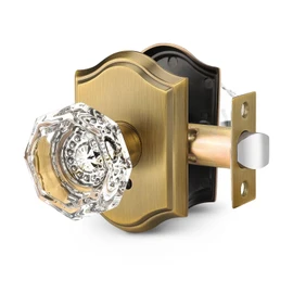 Gobrico Privacy Antique Brass Glass Door Knobs,Crystal Door Knobs with Lock, Indoor Door Handles for Bedroom and Bathrooms