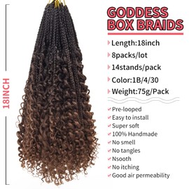 Goddess Box Braids 8 packs Box Braids Crochet Hair 18 Inch Bohemian Hippie Braids Boho Box Braids with Curly Ends Messy Pre-looped Synthetic Crochet Hair for Black Women 1B (18inch, 1B/4/30)