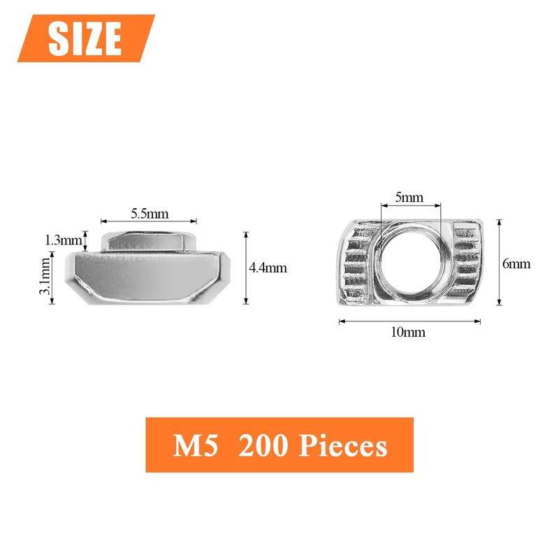 HELIFOUNER 200 Pieces 2020 Series M5 T Nuts, M5 T