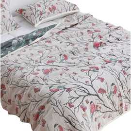 Scientific Sleep Magpie on Hawthorn Tree 100% Cotton Muslin Blanket Throw Cover for Bed Couch Sofa Cozy Soft Reversible Bedding Blanket Bedspread Coverlet Full Queen 80 in x 90 in