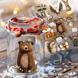 ilka parey Sticker Boho Birthday Sticker Children's Birthday Animals Fox Squirrel Forest Animals Happy Birthday - Rubons - Rub on DIY for Lantern Tea Light - Beautiful Birthday Decoration A5 Sheet