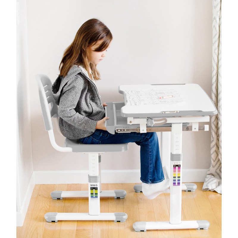 VIVO Gray Height Adjustable Childrens Desk and Chair Set |