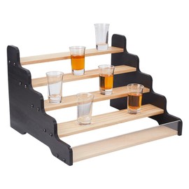 NBEADS 5-Tier Shot Glass Display Rack, Holds 35 Glasses, Wooden Liquor Shelf with Acrylic Baffle Display Rack Shot Tiered Spice Rack Shot Glasses Holder for Home and Bar, 13x9x12inch
