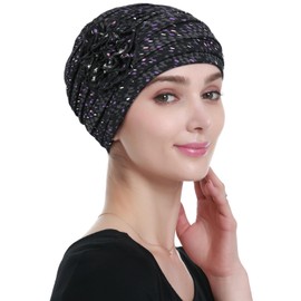Chemo Headwear for Women Ruffled Head Coverings Purple Black