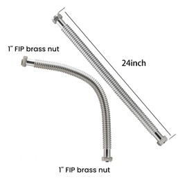 Watflow 24inch Stainless Steel Corrugated Water Heater Connector Flexible for Female Iron Water Pipes Fitting, 1" FIP x 1" FIP, 24" Length (2 Packs)…