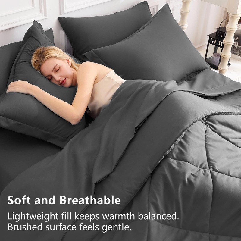 CozyLux Queen Comforter Set Dark Grey - Bed in a