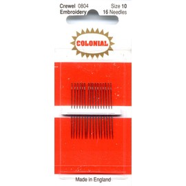 Colonial Needle 16 Count Embroidery/Crewel Needles, Size 10