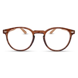 Brown Retro Bamboo Frame Round Reading Glasses for Women with Sturdy Made - Flexible Spring Hinge Readers for Women - Trendy for all Face Shapes High End Fashion Reader Glasses - Cheaters 2.5