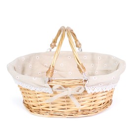 MEIEM MEIEM Wicker Gift Baskets Empty Oval Willow Woven Picnic Cheap Easter Candy Storage Wine Basket with Handle Egg Gathering Wedding Basket (Natural)