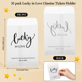 MotiMind 50 Pack Wedding Favors for Guests Glassine Envelope Lucky in Love Small Tickets Holder Scratch Card Holder with Thank You Message for Bridal Shower, 4.72 x 3.36 Inches