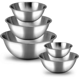 U Chef Juego de Tazones para Mezclar de Acero Inoxidable, Cuencos para Mezclar Apilables, Ensaladera, Organizadores para Alimentos, Refrigerador y Cocina, Bowls Reutilizables y Resistentes. (Plateado)