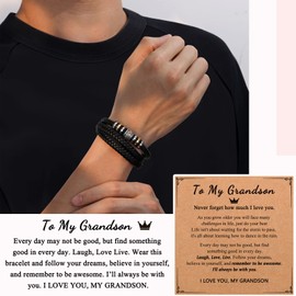 D Dongjiangjin Gift Grandson Gifts, Grandson Bracelet from Grandma, Birthday Valentine's Day Christmas Gifts for Grandson Teenage Teen Boys from Grandma Grandparents