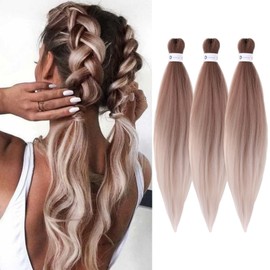 Pre-Stretched Braiding Hair Ombre Brown Braiding Hair Extensions 26 Inch 3 packs Hot Water Setting Professional Soft Yaki Synthetic Crochet Braids