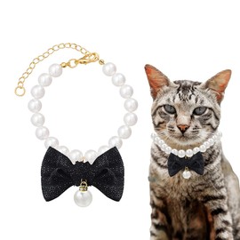 Pet Pearl Bow Collar for Cat Dog Big Bow Collar Necklace for Small Dogs Puppy Wedding Birthday Collar Kitten Dog Elegant Outfits Accessories Puppy Cats Black Bows Tie Necklaces for Parties
