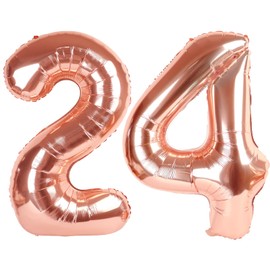 40 Inch Rose Gold Balloon Number 24 Balloon,Jumbo Mylar Foil Helium Balloon for 24 Digital Balloons for Birthday Party,Wedding Anniversary Party Decorations