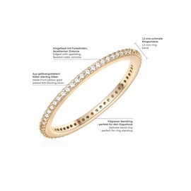 Glanzstücke München Women's Ring Sterling Silver Yellow Gold-Plated Zirconia White - Memory Ring Stacking Ring Filigree, Silver, Cubic Zirconia