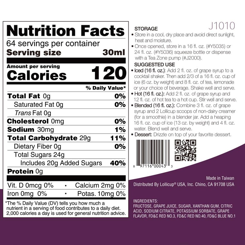 Tea Zone 64 fl.oz Grape Syrup