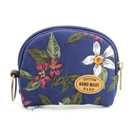 KKBAG Youth Cotton Hand Made Wallet Flower Pattern Zipper Handbag (Blue)