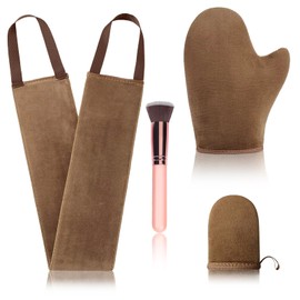 4 Pcs Self Tanner Mitt Applicator Kit - Self Tanning Mitt Glove,Self Tanner Back Applicator,Mini Face Tanner Mitt,Face Tanner Brush Soft Streak-Free Reusable & Washable for Women Girl Men (Brown)