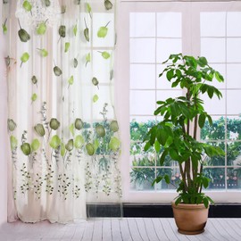 VIFERR Sheer Curtains 100x200 cm ColorfulTulips Printing Curtains Polyester Tulle Voile Window Drapes for Balcony Living Room Bedroom (Green)