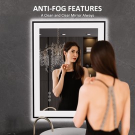 LOAAO 24"X32" LED Bathroom Mirror Black Framed, Anti-Fog, Dimmable, Lighted Bathroom Vanity Mirror for Wall, Memory Function, Tempered Glass